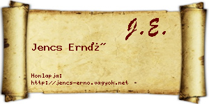 Jencs Ernő névjegykártya
